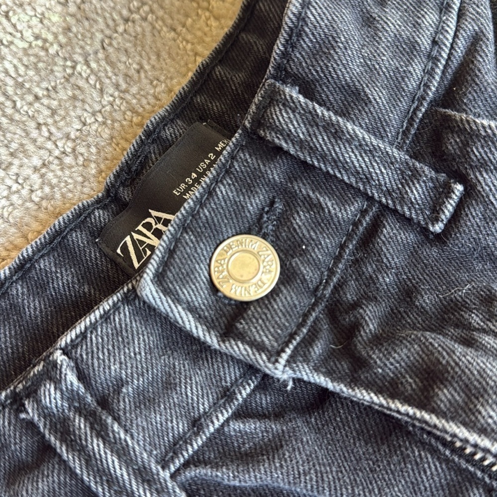 Zara Wide-Leg Cropped Black Denim Jeans - Picture 7 of 7